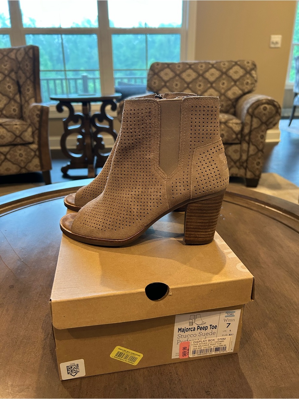 Toms Majorca Peep Toe Suede Bootie Size 7